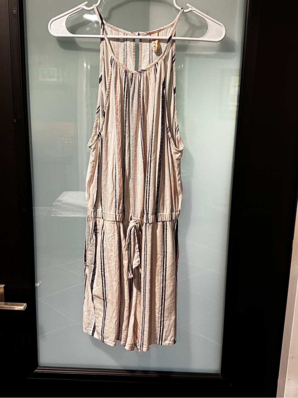 Striped Cream Romper with Drawstring Waist